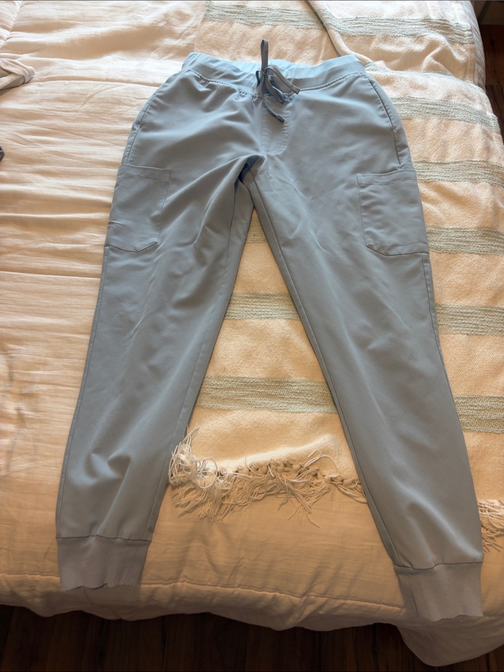 Women’s Light Blue Drawstring Cargo Joggers Scrubs